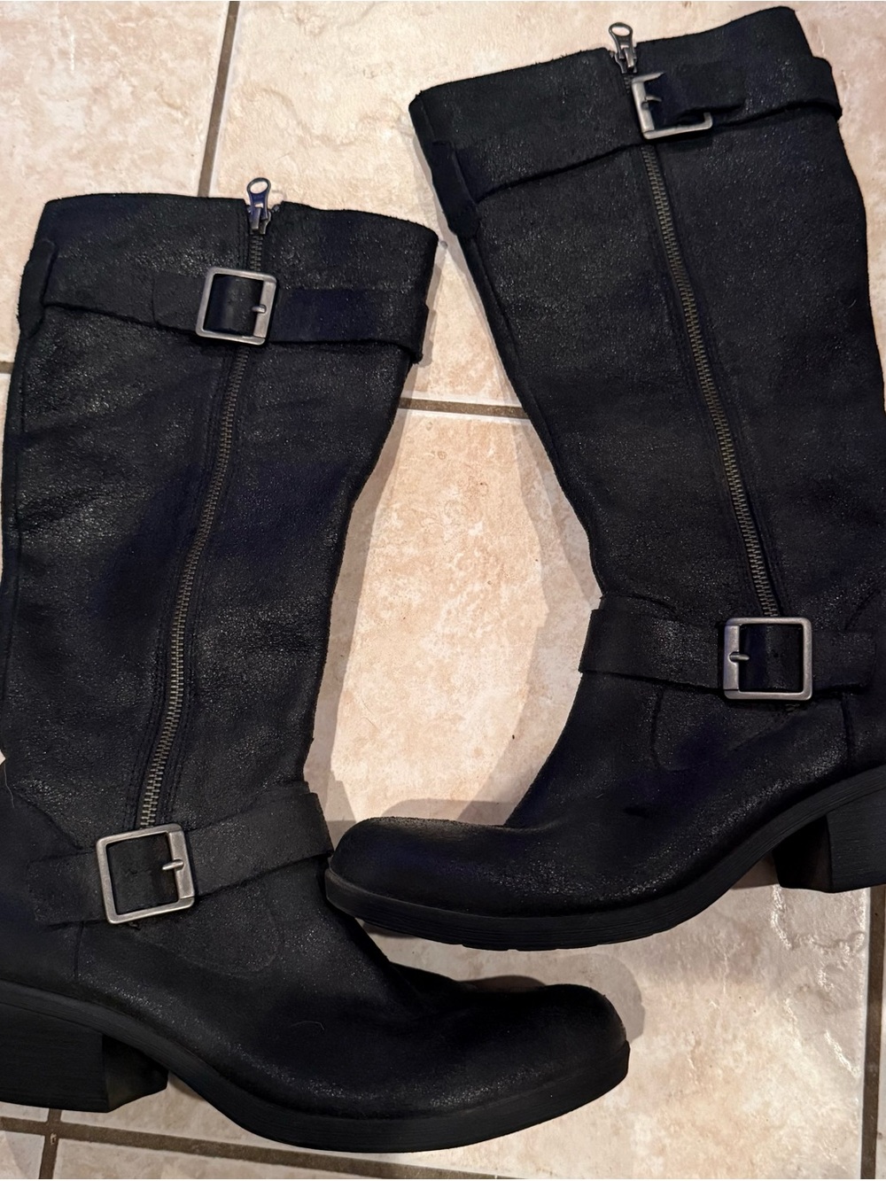Kork-Ease Black Mid-Calf Buckle Heeled Boots